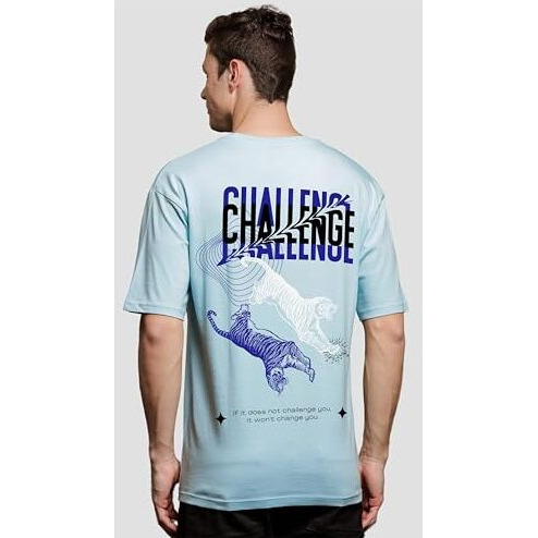 Adro Oversize T Shirt For Men | Drop Shoulder T Shirt | Mens Oversize T-Shirt | 220 Gsm Cotton Oversize Tshirt | Trendy Front And Back Printed T Shirt|Ovr24-L1-Chl-Sk-L Sky Blue