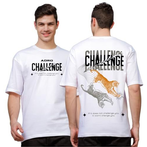 Adro Oversize T Shirt For Men | Drop Shoulder T Shirt | Mens Oversize T-Shirt | 220 Gsm Cotton Oversize Tshirt | Trendy Front And Back Printed T Shirt|Ovr24-L1-Chl-Wh-M White