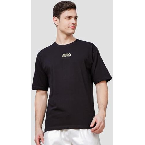 Adro Oversize T Shirt For Men | Drop Shoulder T Shirt | Mens Oversize T-Shirt | 220 Gsm Cotton Oversize Tshirt | Trendy Front And Back Printed T Shirt|Ovr24-L1-Sail-Bl-S Black