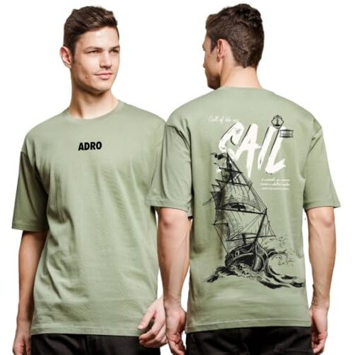 Adro Men's Solid Oversized Fit T-Shirt (Ovr24-L1-Sail-Ol_Olive