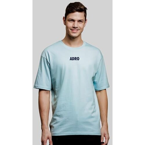 Adro Oversize T Shirt For Men | Drop Shoulder T Shirt | Mens Oversize T-Shirt | 220 Gsm Cotton Oversize Tshirt | Trendy Front And Back Printed T Shirt|Ovr24-L1-Sail-Sk-Xl Sky Blue