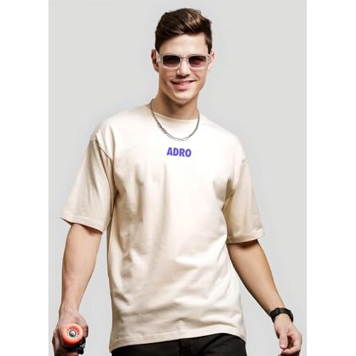 Adro Oversize T Shirt For Men | Drop Shoulder Cotton T Shirt | Anime Oversize T-Shirt | Luffy T Shirt Gear 5| Trendy Front And Back Printed T Shirt|Ovr24-L1-Ani-Be-L Beige
