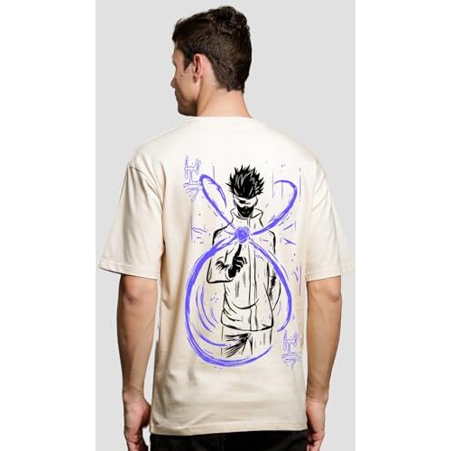Adro Oversize T Shirt For Men | Drop Shoulder Cotton T Shirt | Anime Oversize T-Shirt | Luffy T Shirt Gear 5| Trendy Front And Back Printed T Shirt|Ovr24-L1-Ani-Be-L Beige