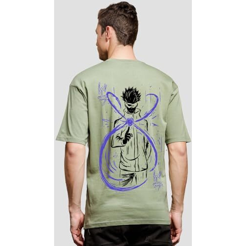 Adro Oversize T Shirt For Men | Drop Shoulder Cotton T Shirt | Anime Oversize T-Shirt | Luffy T Shirt Gear 5| Trendy Front And Back Printed T Shirt|Ovr24-L1-Ani-Ol-S Olive