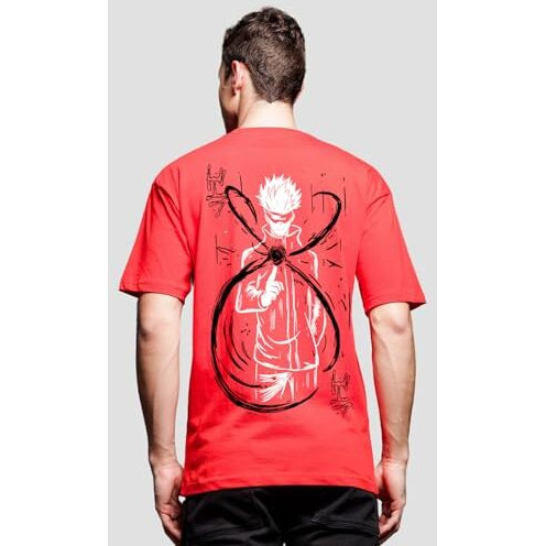 Adro Oversize T Shirt For Men | Drop Shoulder Cotton T Shirt | Anime Oversize T-Shirt | Luffy T Shirt Gear 5| Trendy Front And Back Printed T Shirt|Ovr24-L1-Ani-Rd-Xl Red