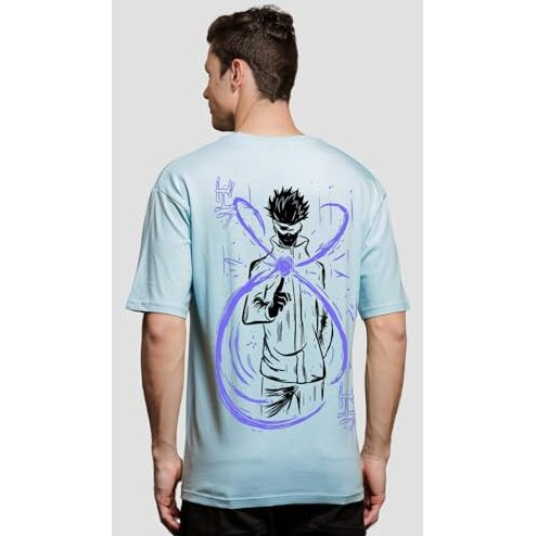 Adro Oversize T Shirt For Men | Drop Shoulder Cotton T Shirt | Anime Oversize T-Shirt | Luffy T Shirt Gear 5| Trendy Front And Back Printed T Shirt|Ovr24-L1-Ani-Sk-Xl Sky Blue