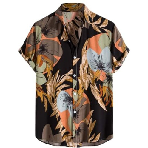 Om Sai Latest Creation Regular Fit Shirt For Men || Rayon Casual Shirt For Men || Tropical Leaf Printed Shirt For Men || Men Stylish Shirt With Preppy Short Sleeve || Shirt For Boys. (Medium, Black)