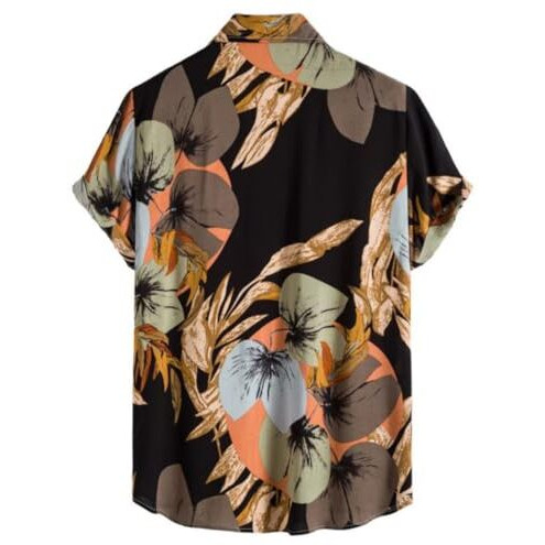 Om Sai Latest Creation Regular Fit Shirt For Men || Rayon Casual Shirt For Men || Tropical Leaf Printed Shirt For Men || Men Stylish Shirt With Preppy Short Sleeve || Shirt For Boys. (Medium, Black)
