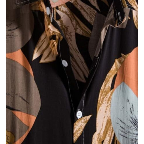 Om Sai Latest Creation Regular Fit Shirt For Men || Rayon Casual Shirt For Men || Tropical Leaf Printed Shirt For Men || Men Stylish Shirt With Preppy Short Sleeve || Shirt For Boys. (Medium, Black)