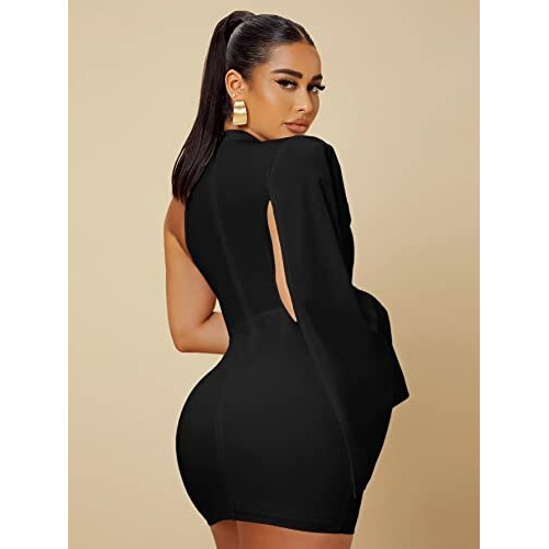 Kotty Women's One Shoulder Mini Sheath Dress(Black,S)