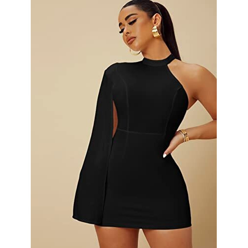 Kotty Women's One Shoulder Mini Sheath Dress(Black,S)