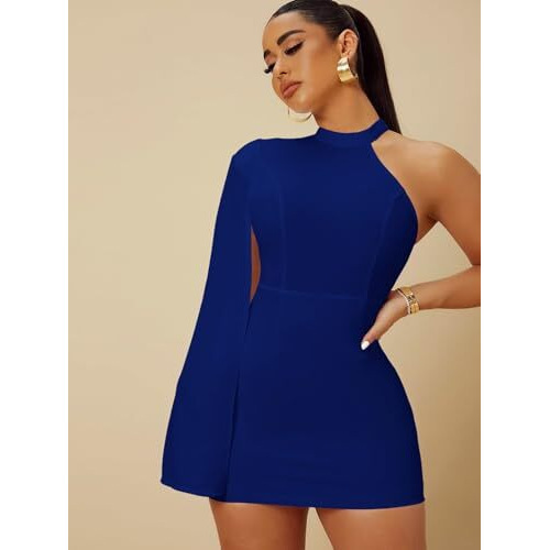 Kotty Women's One Shoulder Mini Sheath Dress(Blue,M)