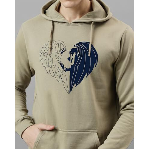 Adro Men's Cotton Neck Hooded Sweatshirt (H24-Devi-Be-L_Beige)