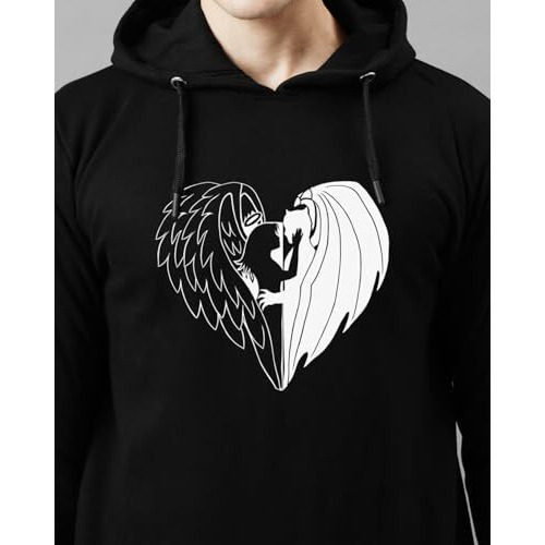 Adro Men's Cotton Neck Hooded Sweatshirt (H24-Devi-Bl_Black
