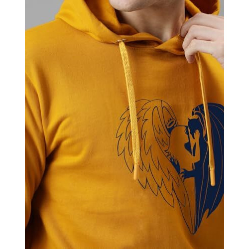 Adro Men's Cotton Neck Hooded Sweatshirt (H24-Devi-Mu_Mustard
