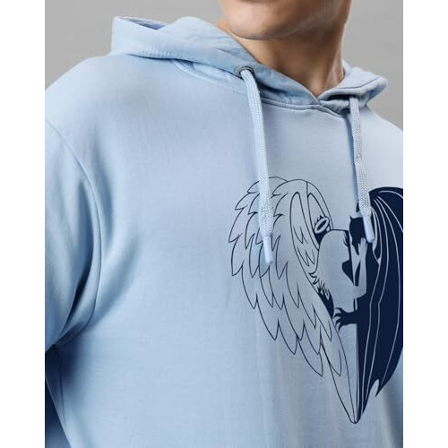 Adro Men's Cotton Neck Hooded Sweatshirt (H24-Devi-Sk_Sky Blue