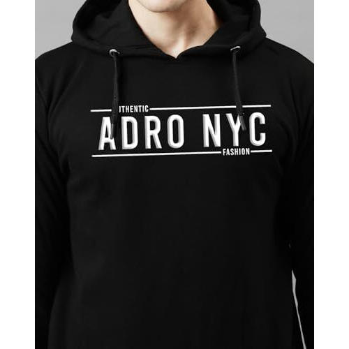 Adro Men's Cotton Neck Hooded Sweatshirt (H24-Adro-Bl_Black