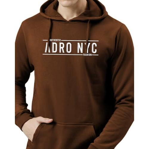 Adro Men's Cotton Neck Hooded Sweatshirt (H24-Adro-Br-2Xl_Brown)