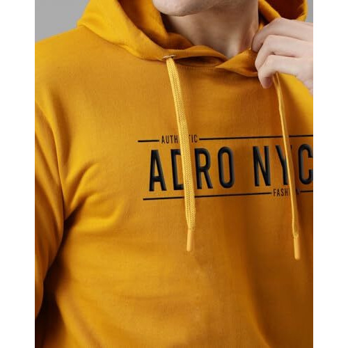 Adro Men's Cotton Neck Hooded Sweatshirt (H24-Adro-Mu_Mustard