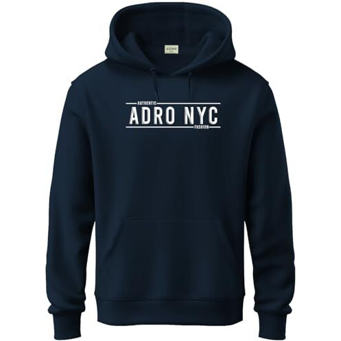 Adro Hoodies For Men | Printed Regular Fit Hoodie For Men | Cotton Hoodie | Mens Hoodies | Sweatshirt For Men | Hooded Hoodie|H24-Adro-Nb-Large Navy Blue