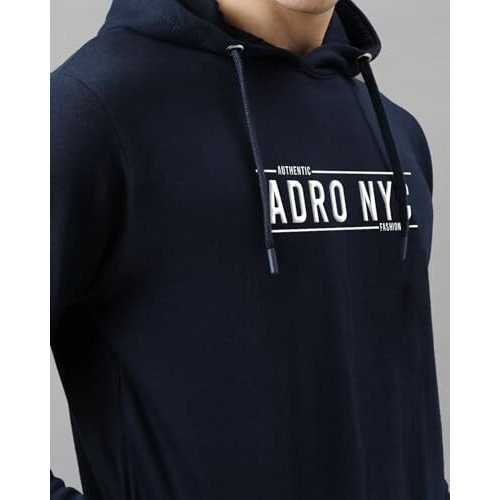 Adro Hoodies For Men | Printed Regular Fit Hoodie For Men | Cotton Hoodie | Mens Hoodies | Sweatshirt For Men | Hooded Hoodie|H24-Adro-Nb-Large Navy Blue