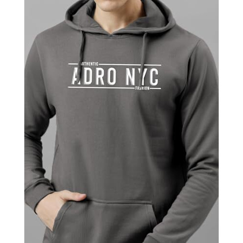 Adro Men's Cotton Neck Hooded Sweatshirt (H24-Adro-Sg_Steel Grey