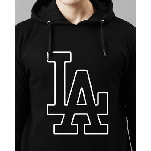 Adro Men's Cotton Neck Hooded Sweatshirt (H24-La-Bl-L_Black)