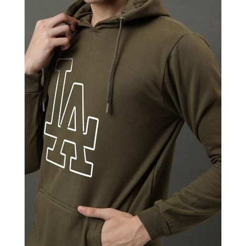 Adro Men's Cotton Neck Hooded Sweatshirt (H24-La-Ol_Olive