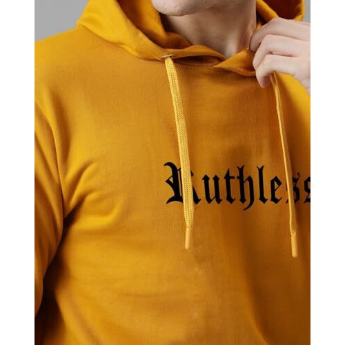 Adro Men's Cotton Neck Hooded Sweatshirt (H24-Ruth-Mu_Mustard