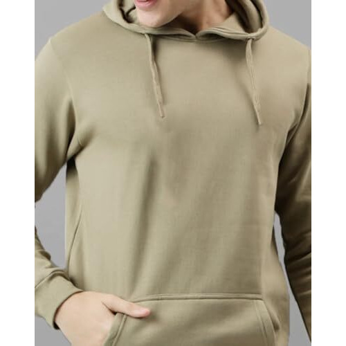 Adro Men's Cotton Neck Hooded Sweatshirt (H24-Pln-Be-L_Beige)