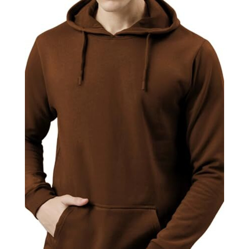 Adro Men's Cotton Neck Hooded Sweatshirt (H24-Pln-Br_Downtown Brown
