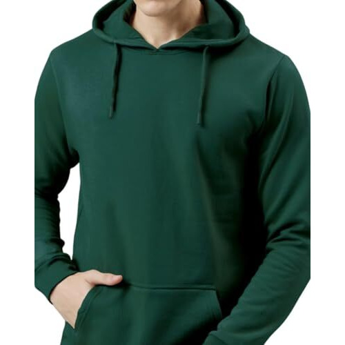 Adro Men's Cotton Neck Hooded Sweatshirt (H24-Pln-Grn-M_Green)