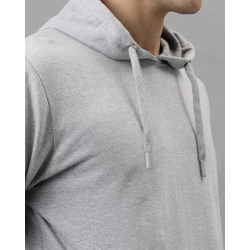 Adro Men's Cotton Neck Hooded Sweatshirt (H24-Pln-Gr_Grey