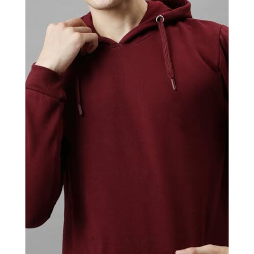 Adro Men's Cotton Neck Hooded Sweatshirt (H24-Pln-Mr_Maroon