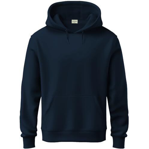 Adro Men's Cotton Neck Hooded Sweatshirt (H24-Pln-Nb_Navy Blue