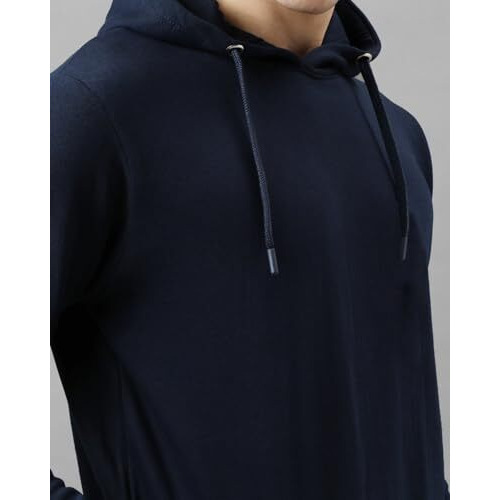 Adro Men's Cotton Neck Hooded Sweatshirt (H24-Pln-Nb_Navy Blue
