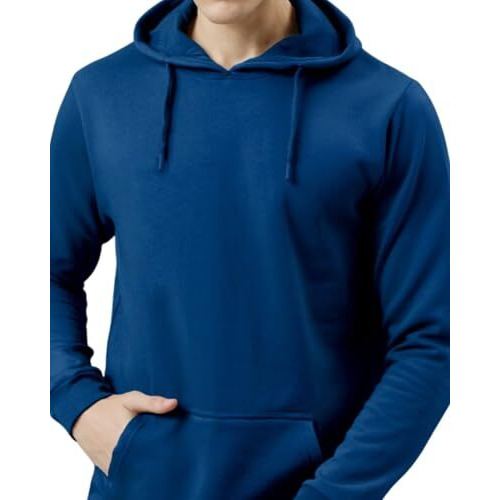 Adro Men's Cotton Neck Hooded Sweatshirt (H24-Pln-Rb_Royal Blue