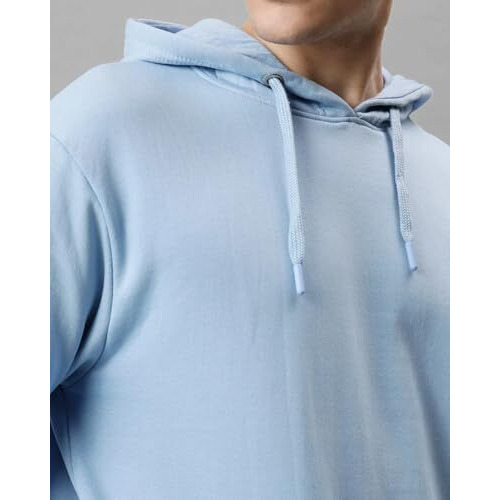 Adro Men's Cotton Neck Hooded Sweatshirt (H24-Pln-Sk_Sky Blue