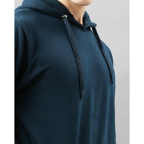 Adro Men's Cotton Neck Hooded Sweatshirt (H24-Pln-Sb-2Xl_Teal)
