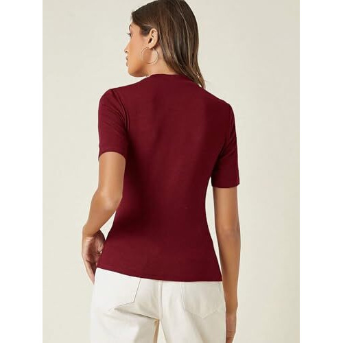 Kotty Women's Slim Fit Half Sleeve Ribbed T-Shirt(Red_Xl)