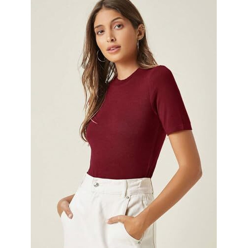 Kotty Women's Slim Fit Half Sleeve Ribbed T-Shirt(Red_Xl)