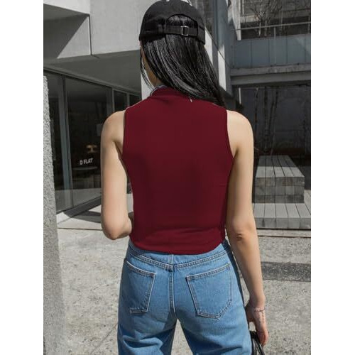 Kotty Women's Slim Fit Sleeveles Ribbed T-Shirt(Red,L)