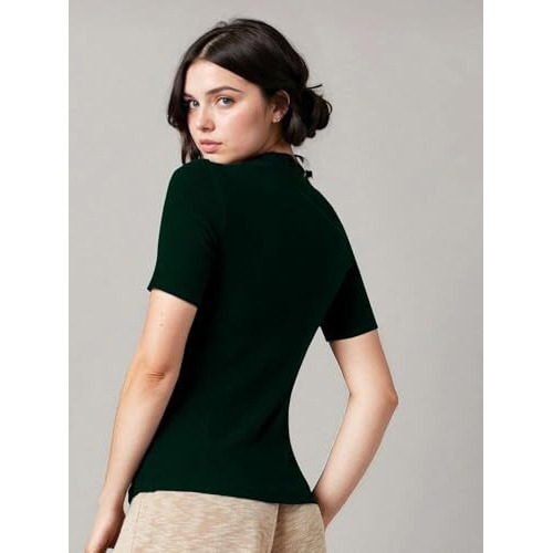 Kotty Women's Slim Fit Half Sleeve Ribbed T-Shirt(Green_L)