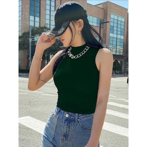 Kotty Women's Slim Fit Sleeveles Ribbed T-Shirt(Green,Xl)