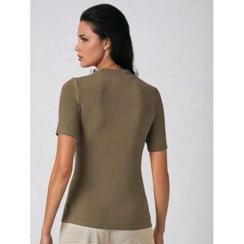 Kotty Women's Slim Fit Half Sleeve Ribbed T-Shirt(Brown_S)