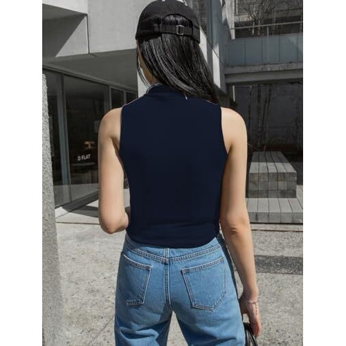 Kotty Women's Slim Fit Sleeveles Ribbed T-Shirt(Blue,M)