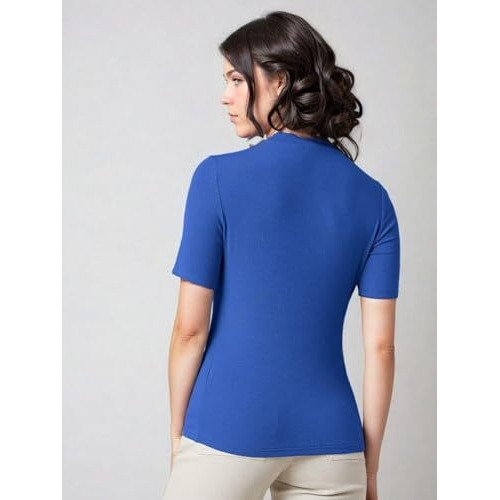 Kotty Women's Slim Fit Half Sleeve Ribbed T-Shirt(Blue_M)