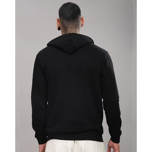 Adro Men's Cotton Neck Hooded Sweatshirt (H24-M-Pln-Bl_Black