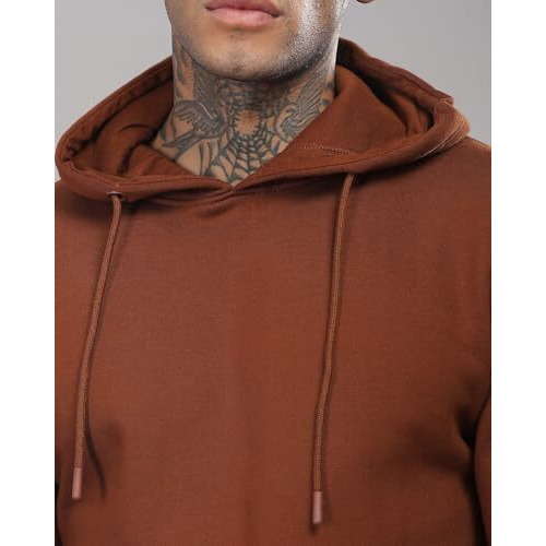 Adro Men's Cotton Neck Hooded Sweatshirt (H24-M-Pln-Br-Xl_Brown)