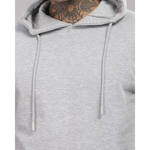 Adro Men's Cotton Neck Hooded Sweatshirt (H24-M-Pln-Gr_Grey